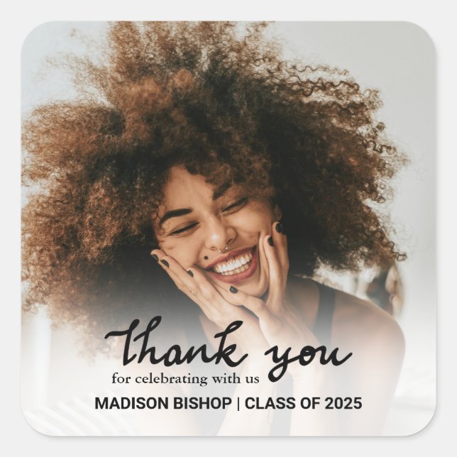 Modern Graduate Thank You Photo Square Sticker (Front)