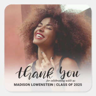 Modern Graduate Thank You Script   Photo Square Sticker