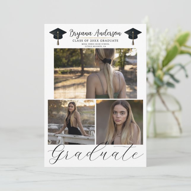 Modern Graduate Trendy 3 Picture Photo Graduation  Invitation (Standing Front)
