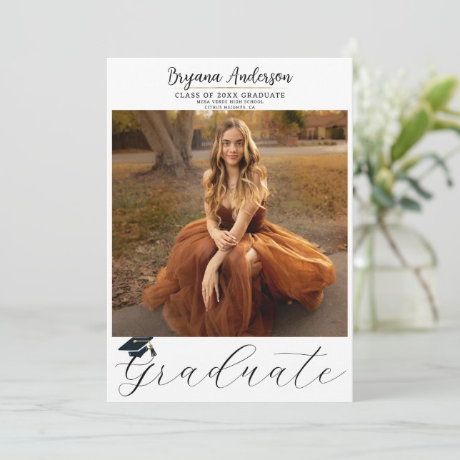 Modern Graduate Trendy Photo Graduation Cap Invitation (Standing Front)