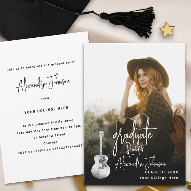 Modern Graduate Vertical Photo Graduation Party Invitation (Modern trendy vertical photo country music Graduation party invitation)