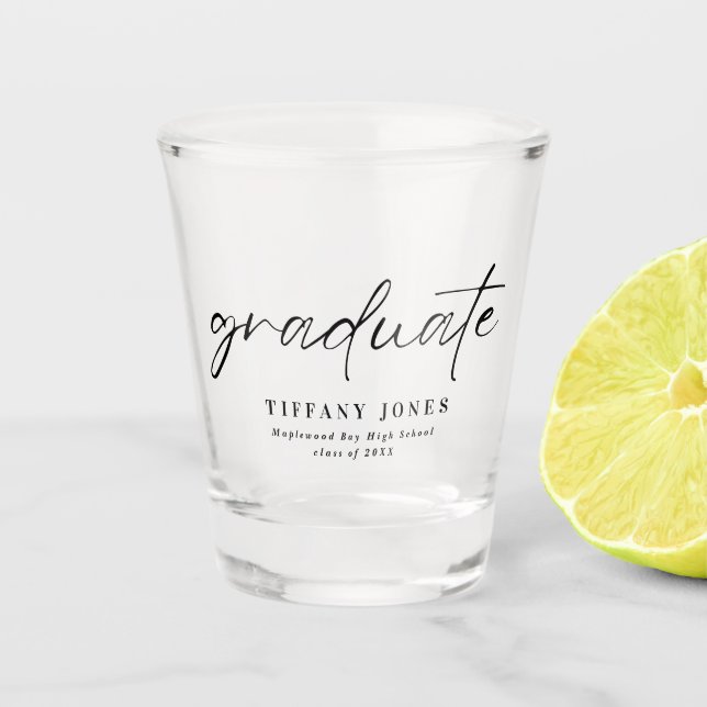 Modern Graduate White Script 4 Photos Graduation   Shot Glass (Front)
