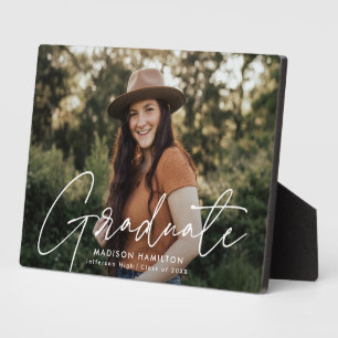 Modern Graduate White Script Graduation Photo Plaque