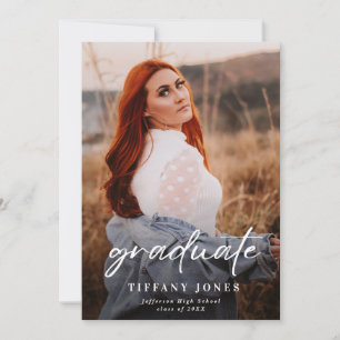 Modern Graduate White Script Photo Graduation Ann Announcement