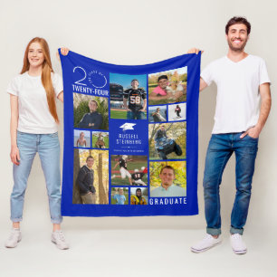 Modern Graduation 13 Photo Collage Custom Colour  Fleece Blanket