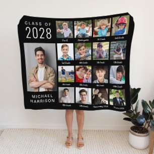 Modern Graduation 17 Photo Collage Black Sherpa Blanket