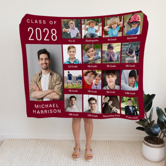 Modern Graduation 17 Photo Collage Burgundy Sherpa Blanket (Creator Uploaded)
