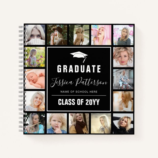 Modern Graduation 17 Photo Collage Keepsake Guest  Notebook (Front)