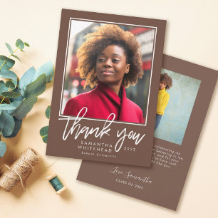 Modern Graduation 2022 Photo Brown Thank You Card