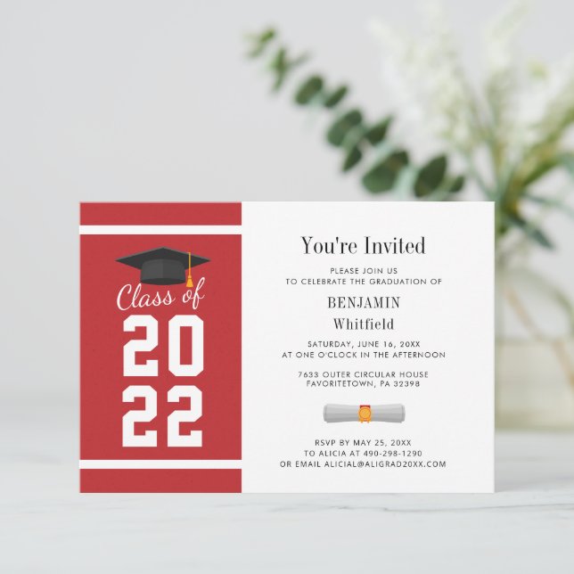 Modern Graduation 2024 Red White Grad Party Invitation (Standing Front)