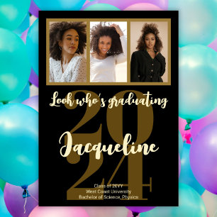 Modern Graduation 2025 Gold Script Photo Collage Invitation