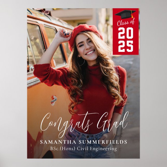 Modern Graduation 2025 Photo Script Grad Party Poster (Front)