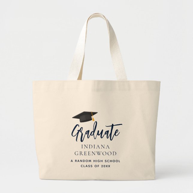 Modern Graduation 2025 Script Navy Blue Keepsake Large Tote Bag (Front)