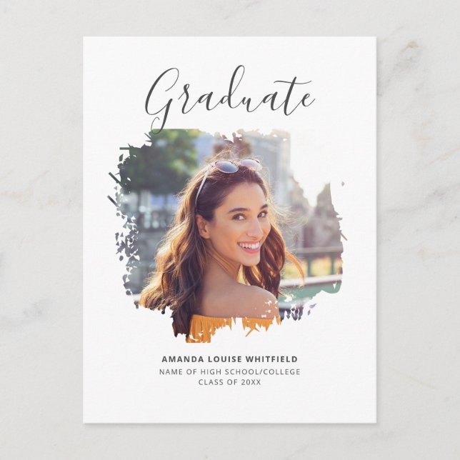 Modern Graduation 2025 Script Photo Party Invitation Postcard (Front)