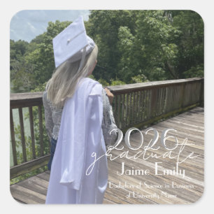 Modern Graduation 2026 Grey Pink Photo Magnet Square Sticker