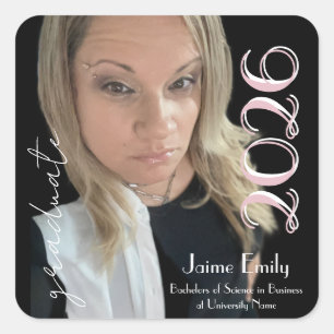 Modern Graduation 2026 Light Pink Photo Magnet Square Sticker