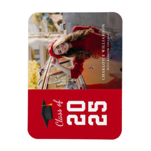 Modern Graduation 2026 Red White Grad Photo Magnet
