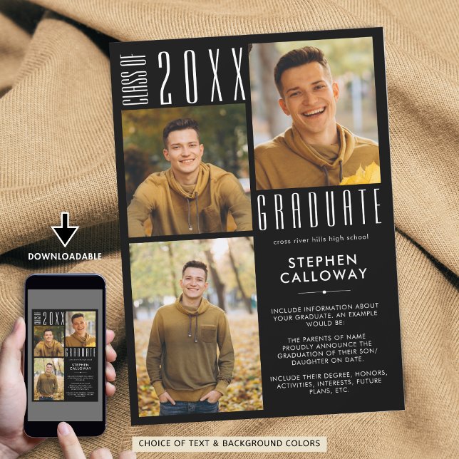 Modern Graduation 3 Photos Minimalist Custom Colou Announcement (Creator Uploaded)