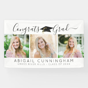 Modern Graduation 3 Photos Script White Black Banner