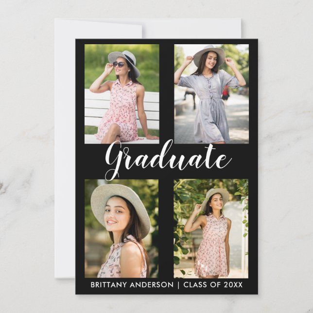 Modern Graduation 4 Photo Announcement Card (Front)
