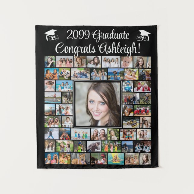 Modern Graduation 52 Photo Collage Custom Tapestry (Front)