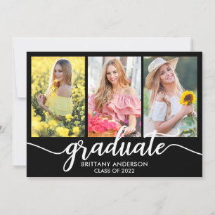 Modern Graduation Announcement 3 Photo Card