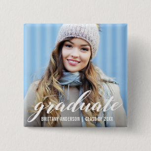Modern Graduation Announcement   Graduate Photo 15 Cm Square Badge