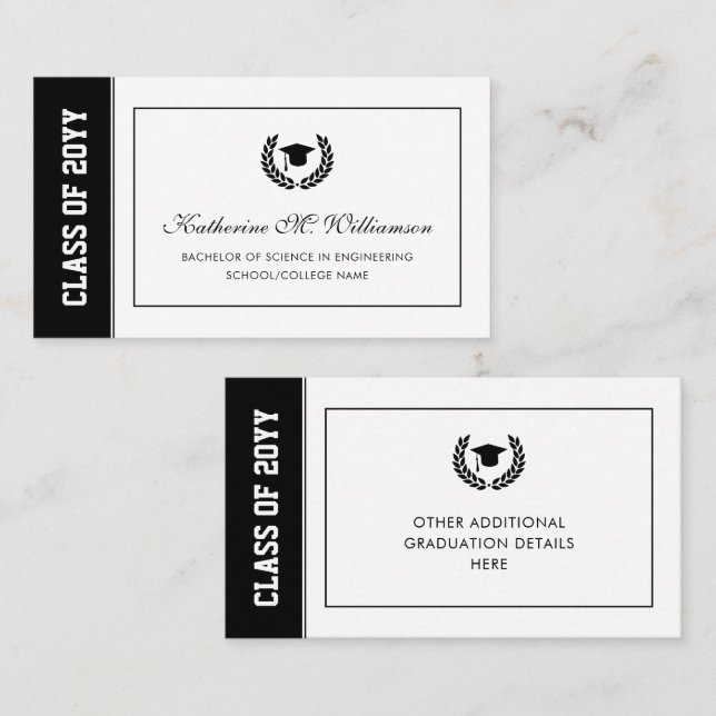 Modern Graduation Announcement Name Card Insert (Front/Back)