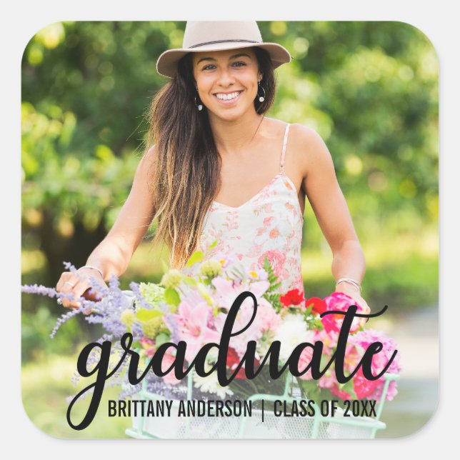 Modern Graduation Announcement Photo B Square Sticker (Front)