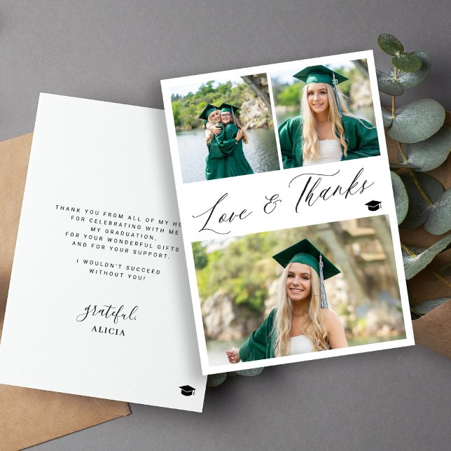 Modern graduation black and white photo thank you card (Creator Uploaded)