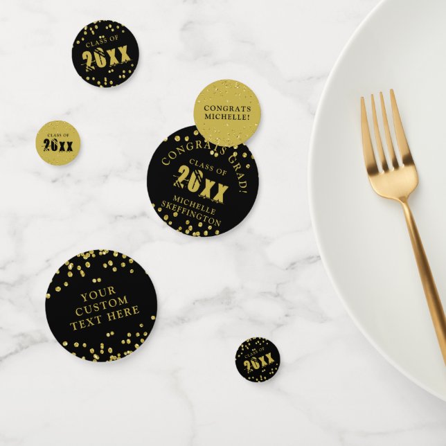 Modern Graduation Black Gold Confetti Class Year (Group)