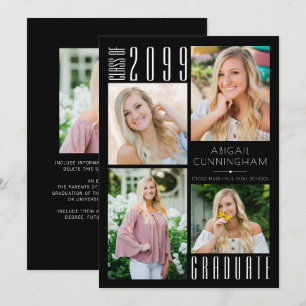 Modern Graduation Black White 5 Photo Announcement