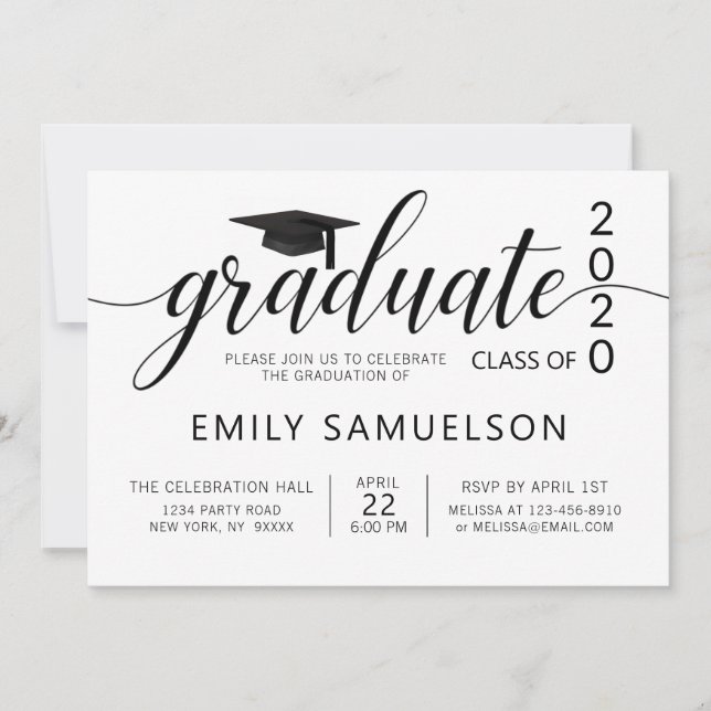 Modern Graduation Black White Class of + School Invitation (Front)