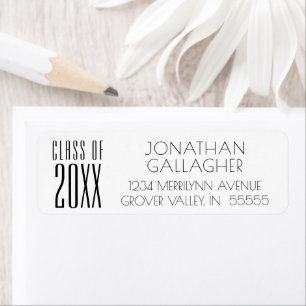 Modern Graduation Black White Class Year Return Address Label