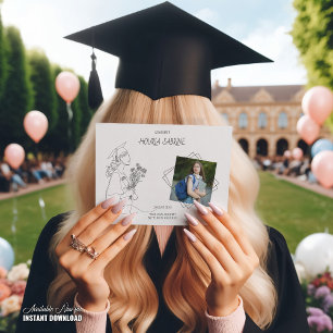 Modern Graduation Black & white line art graduate  Announcement