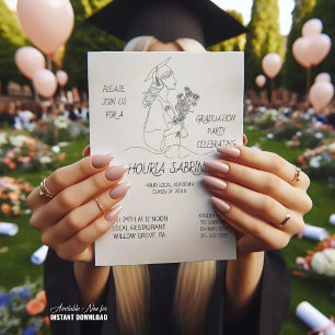 Modern Graduation Black & white line art graduate  Invitation