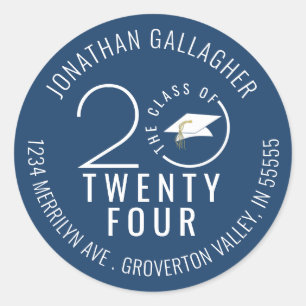 Modern Graduation Blue Class Year Return Address Classic Round Sticker