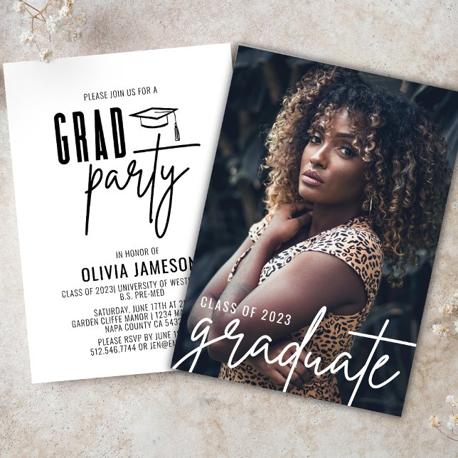 Modern Graduation Calligraphy Script | Photo Party Invitation (Creator Uploaded)