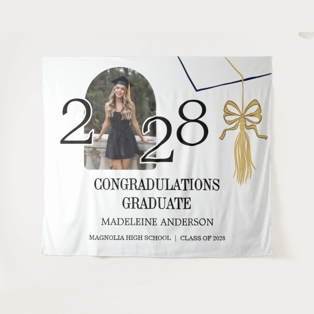 Modern Graduation Cap  and Tassel Gold Photo Tapestry (Front (Horizontal))