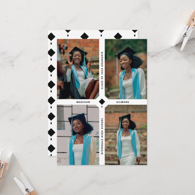 Modern Graduation Cap Multi Photo Graduation Card (Front/Back In Situ)