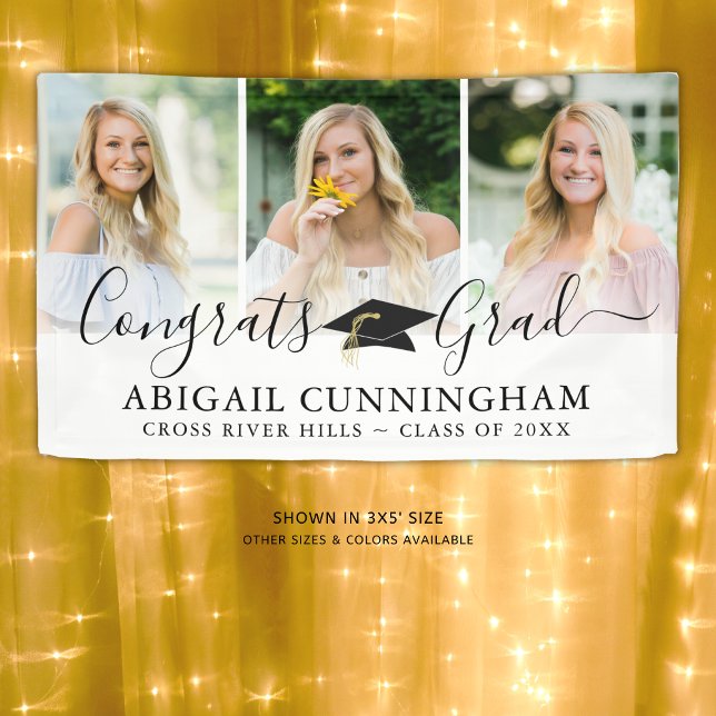Modern Graduation Cap Script 3 Photo Collage Banner (Creator Uploaded)