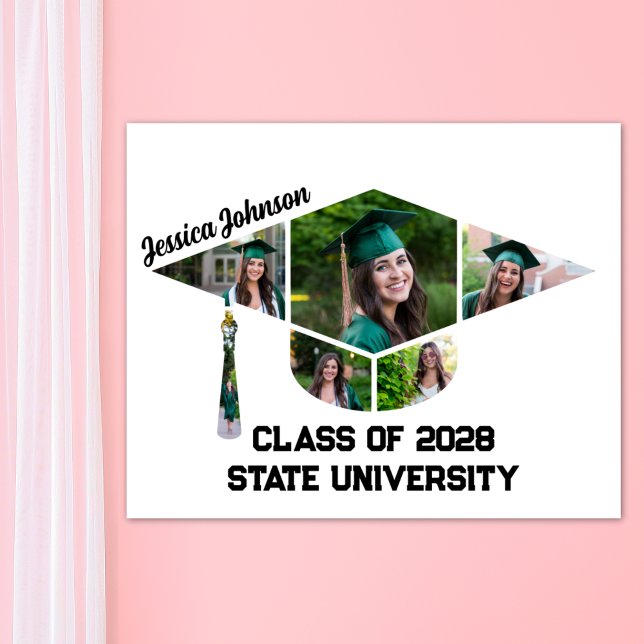 Modern Graduation Cap Shape Photo Collage Poster (Graduation cap commemorative Photo Collage Poster)