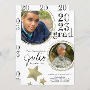 Modern Graduation Celebration Gold Photo White Invitation