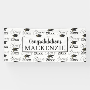 Modern Graduation CLASS OF Pattern Black White Banner