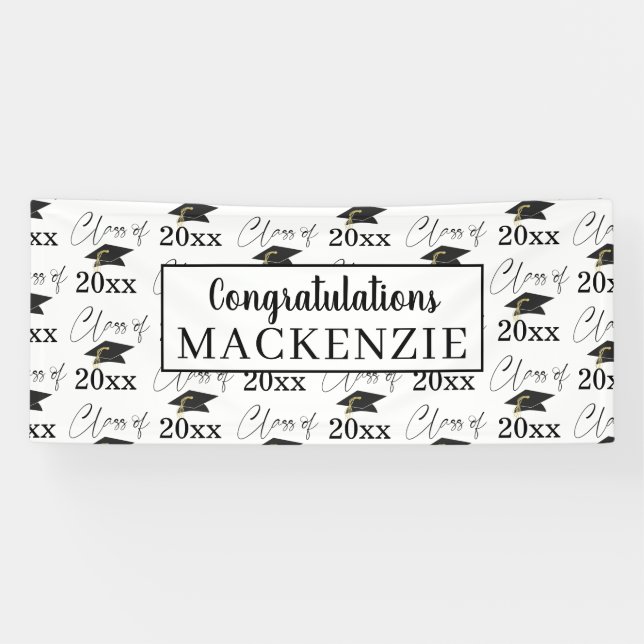 Modern Graduation CLASS OF  Pattern Black White Banner (Horizontal)