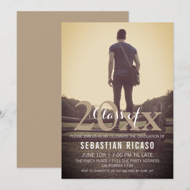 Modern Graduation Class of Personalised - Taupe Invitation (Front/Back)