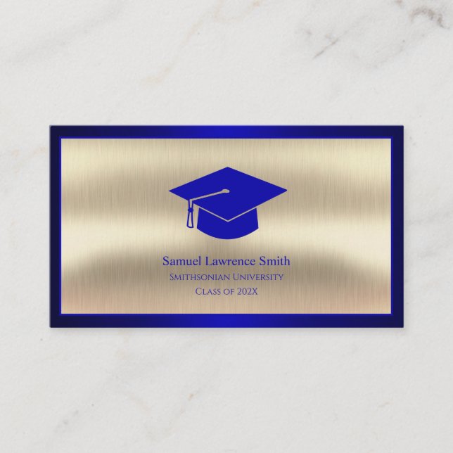 Modern Graduation Class of Student Blue Gold Business Card (Front)