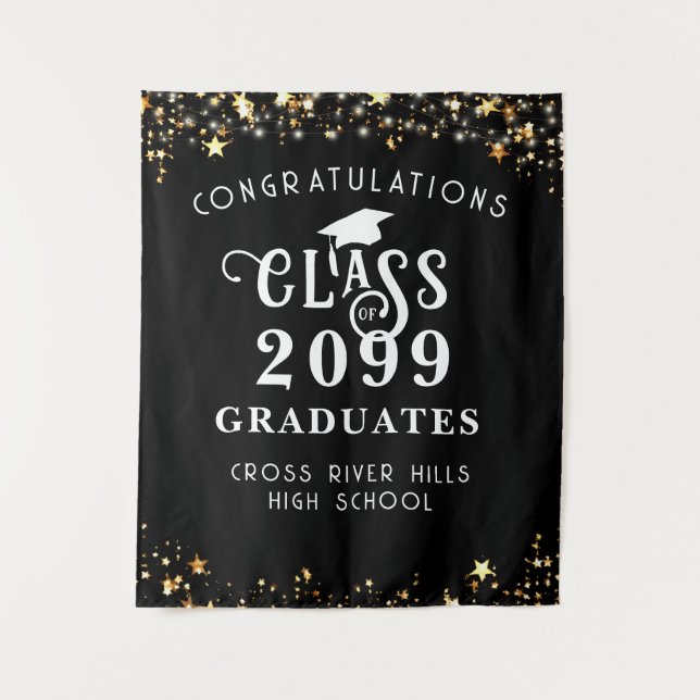 Modern Graduation Class Year Congrats Backdrop Tapestry (Front)