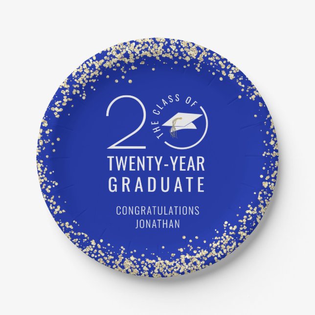 Modern Graduation Class Year Royal Blue Gold Paper Plate (Front)