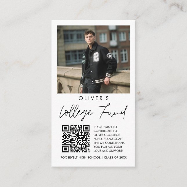 Modern Graduation College Fund QR Code Photo Enclosure Card (Front)